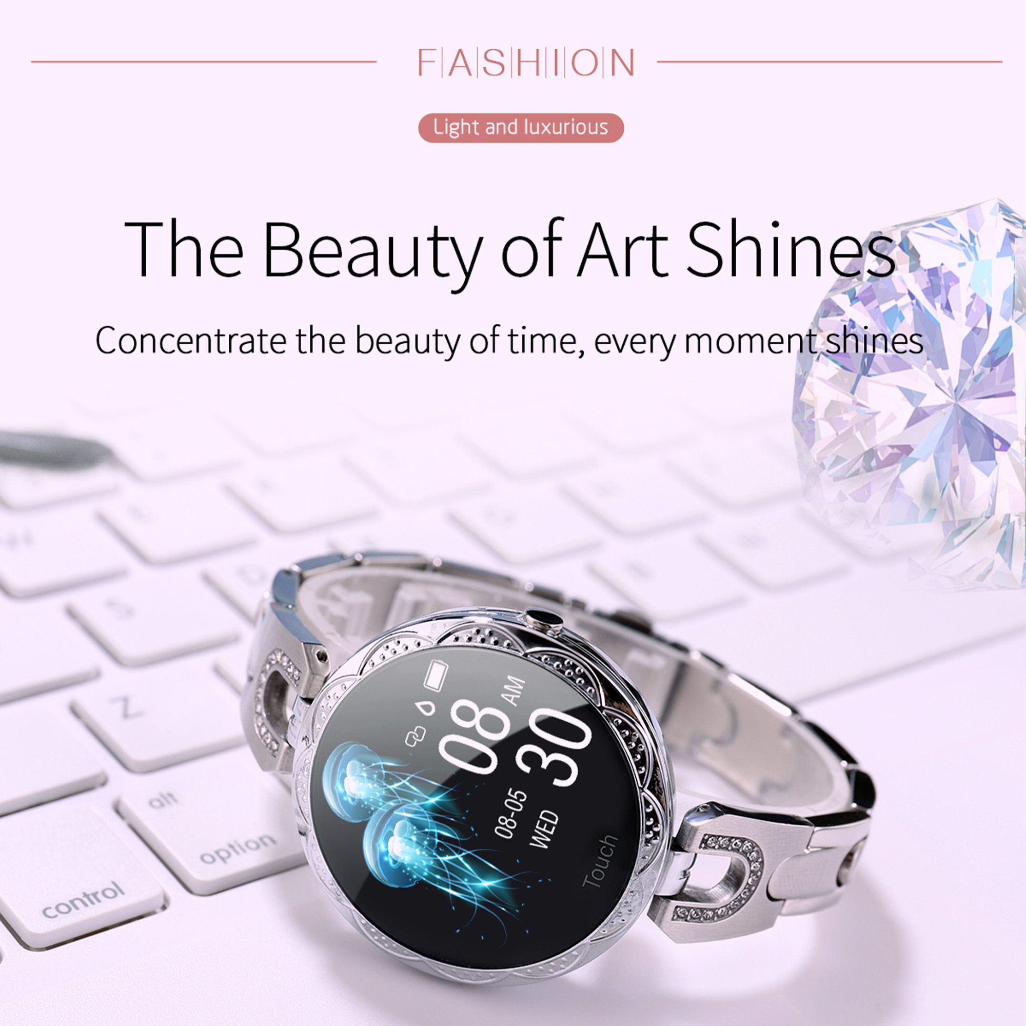 2024 Fashion Diamond Smartwatch With. 1.09 Inch Full Touch Screen, Call Functions, 100+ Sports Modes, Pedometer, Calorie Counter Elegant Smart Watch Set For Women With Rhinestone Embellishment