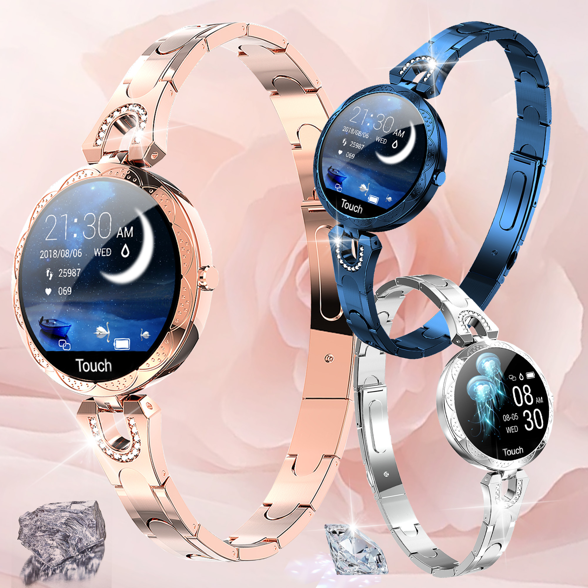 2024 Fashion Diamond Smartwatch With. 1.09 Inch Full Touch Screen, Call Functions, 100+ Sports Modes, Pedometer, Calorie Counter Elegant Smart Watch Set For Women With Rhinestone Embellishment