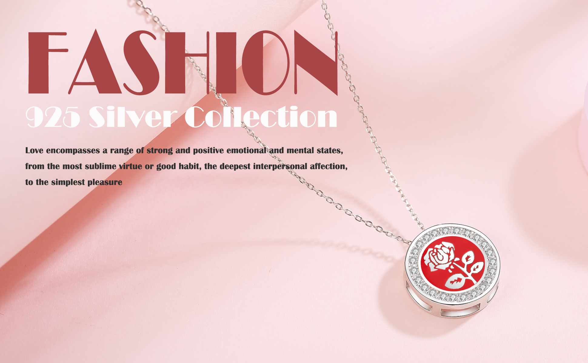 Emma Manor 925 Sterling Silver 5A CZ Diamond Enamel Rose Flower Pendant Necklace for Women