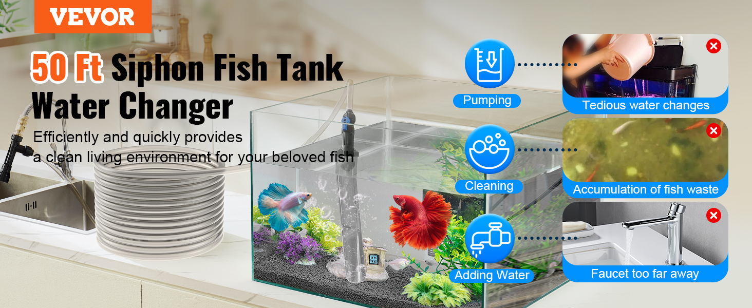 VEVOR 50ft Aquarium Vacuum & Water Changer