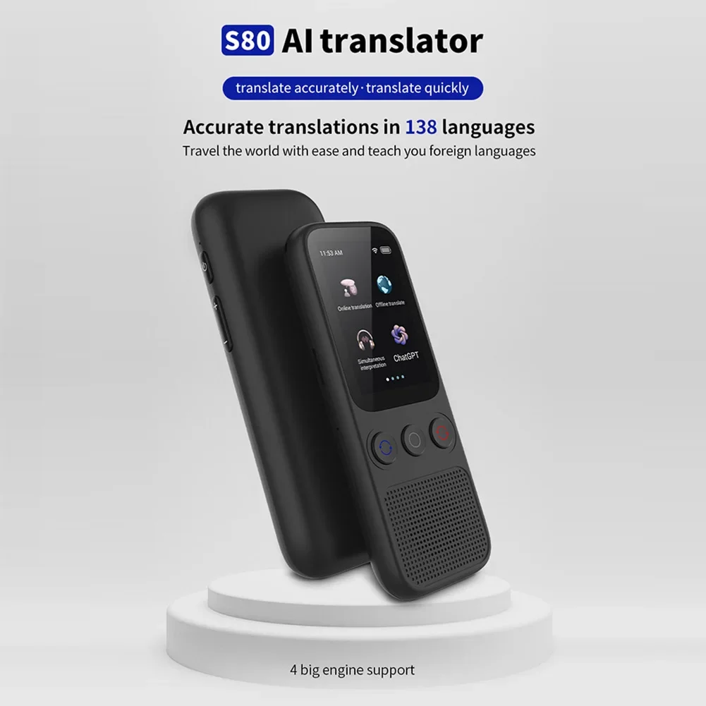 S80 Portable Translator Device Real-time Online Offline Language Translator Smart Audio Voice Travel