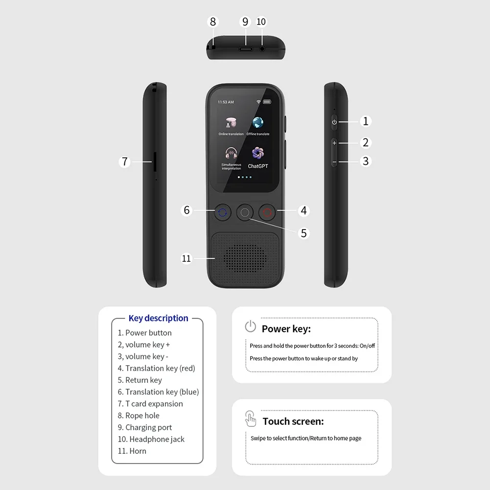 S80 Portable Translator Device Real-time Online Offline Language Translator Smart Audio Voice Travel