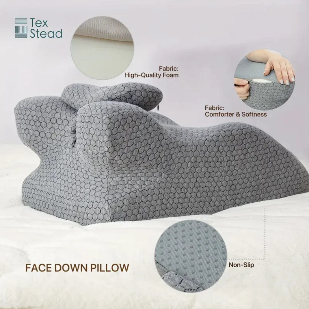 Ergonomic Memory Foam Pillow - Versatile for Neck & Waist Support, Ideal for Reading, Machine Washable, Gray with Zipper Closure