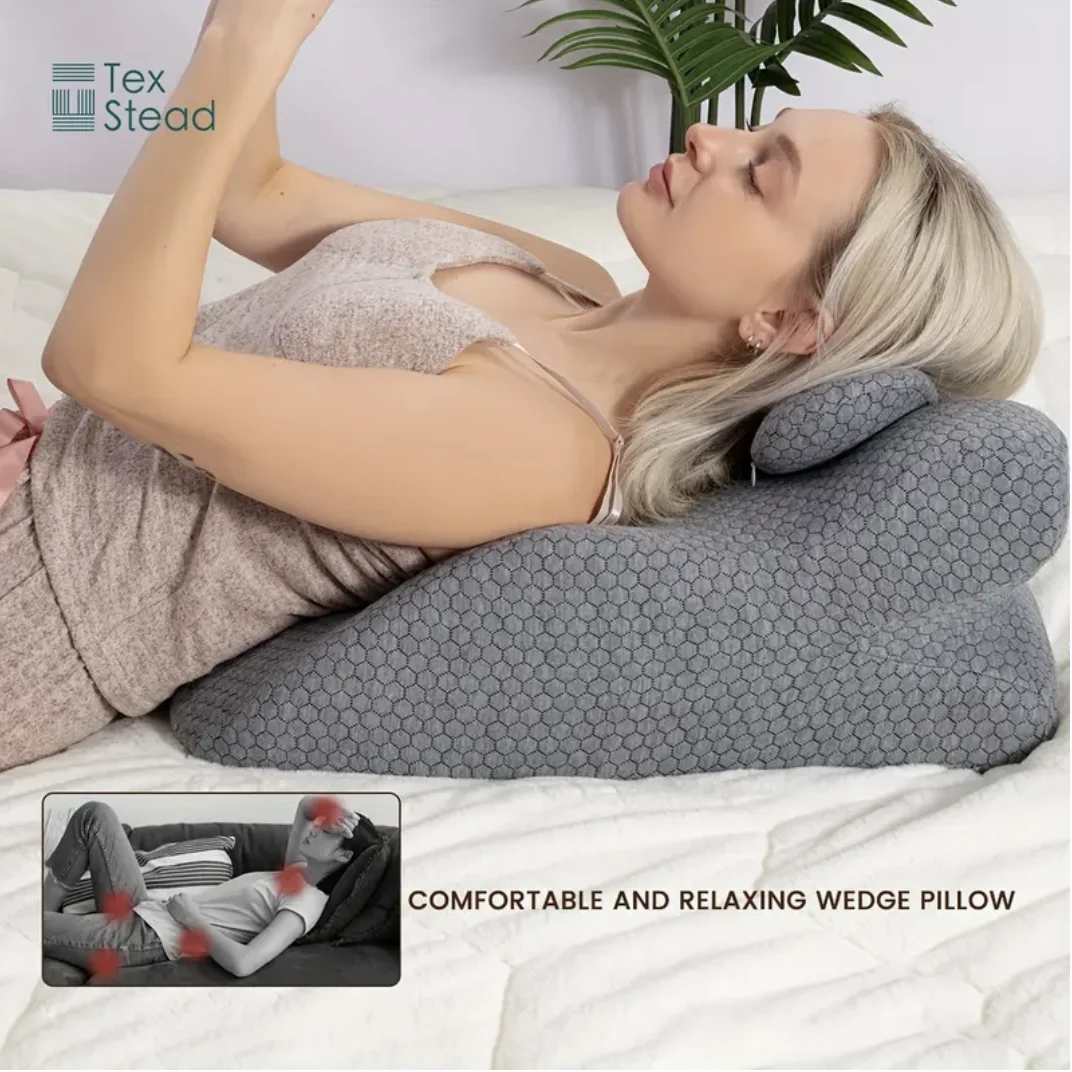 Ergonomic Memory Foam Pillow - Versatile for Neck & Waist Support, Ideal for Reading, Machine Washable, Gray with Zipper Closure