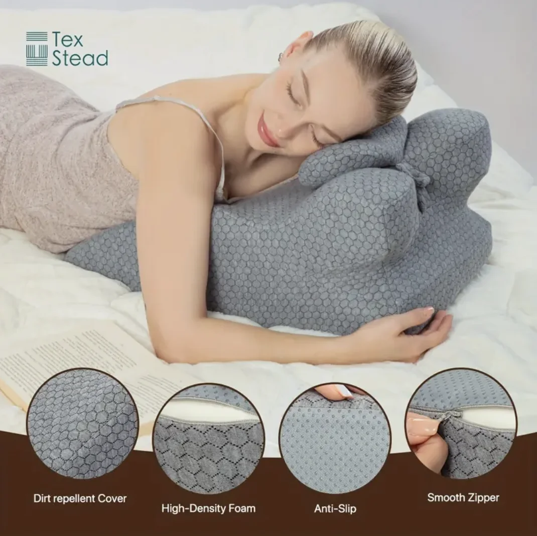 Ergonomic Memory Foam Pillow - Versatile for Neck & Waist Support, Ideal for Reading, Machine Washable, Gray with Zipper Closure