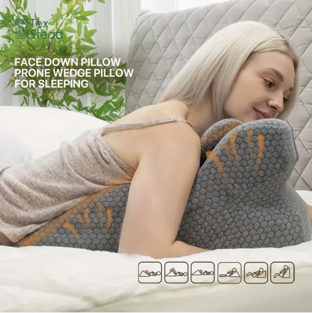 Ergonomic Memory Foam Pillow - Versatile for Neck & Waist Support, Ideal for Reading, Machine Washable, Gray with Zipper Closure