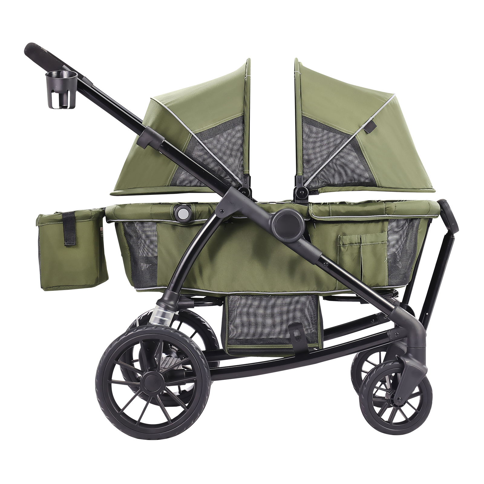 VEVOR All-Terrain Stroller Wagon, 2 Seats Foldable Expedition 2-in-1 Collapsible Wagon Stroller, Includes Canopy, Parent Organizer, Snack Tray & Cup Holders, 55lbs for Single Seat, Black
