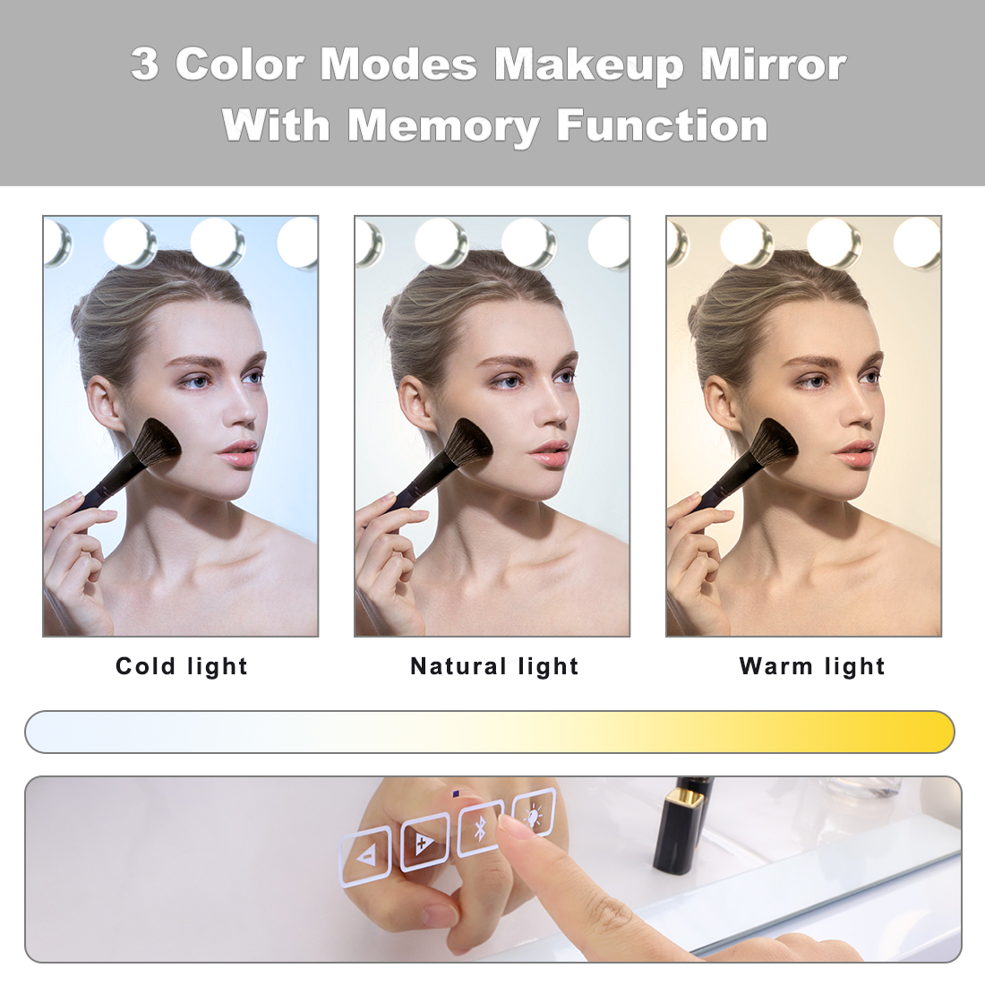 VANITII Hollywood Large Vanity Mirror: 80cm, 18 LEDs, 3 Color Temps, 10X Magnification, USB Charging, Wall Mount, Smart Touch Control
