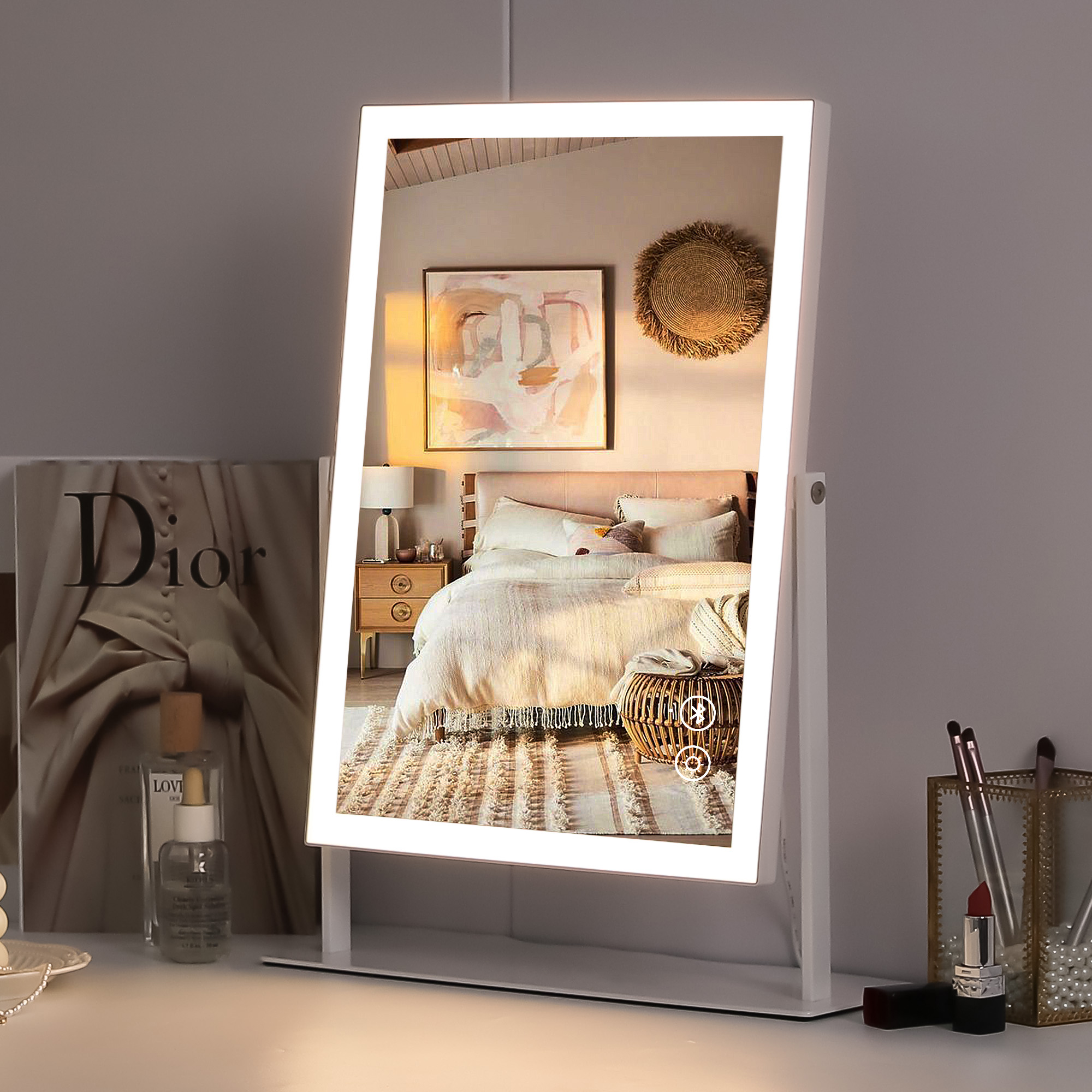 VANITII Hollywood Vanity Makeup Mirror With Light Strip 12''x16'' Bluetooth Speaker Smart Control Decor Set
