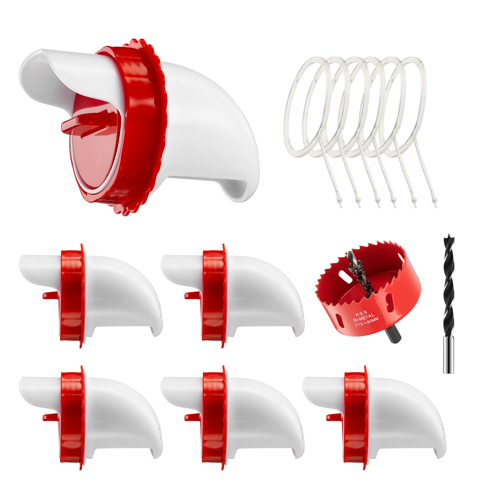 Chicken Feeder Set, Automatic 6pcs Chicken Feeders for Chicken, Ducks, Birds, Geese, Quail, Proof Rain, Proof Poultry Feeder Kit for Buckets, Barrels, Bins, Troughs