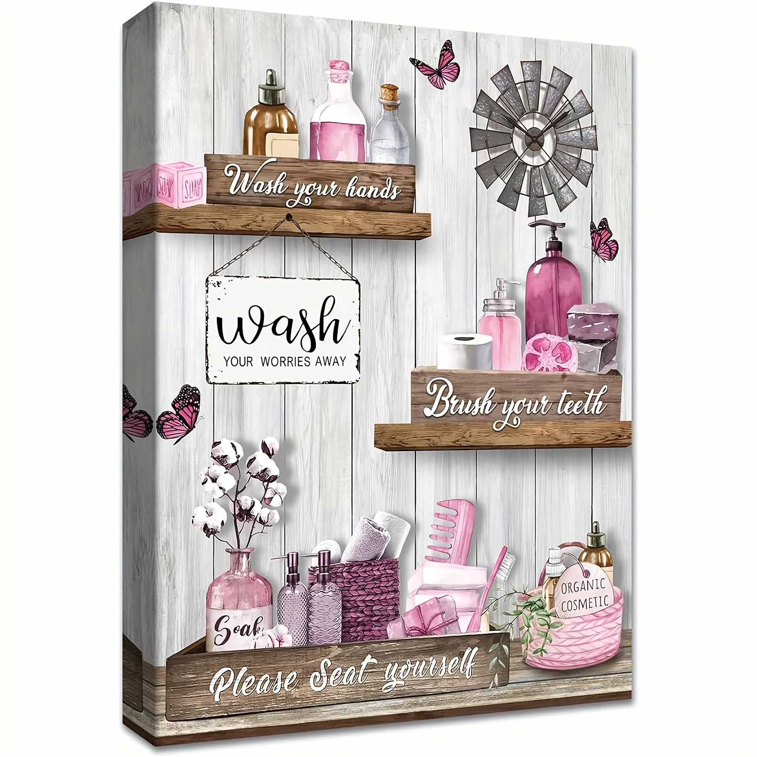 Pink Bathroom Wall Art Canvas - 1pc Inspirational 