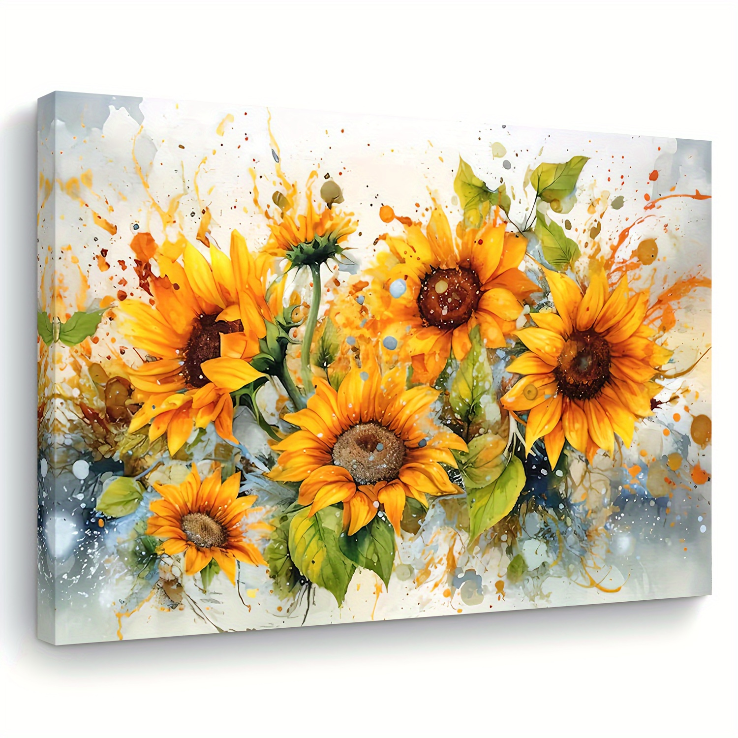 Room Decor Sunflower Watercolor Canvas Print with Wooden Frame- 1pc Wall Art for Home, Office, Living Room, Bedroom- Floral Painting Wall Decor, Perfect Bachelor Party Gift