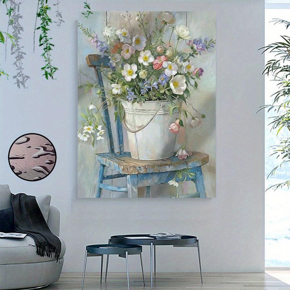 Country Flowers Canvas Wall Art, 0.9-inch Thick Wooden Framed Print, Ready to Hang - Ideal for Bedroom, Living Room, Bathroom Decor, Perfect Gift for Holidays and Birthdays