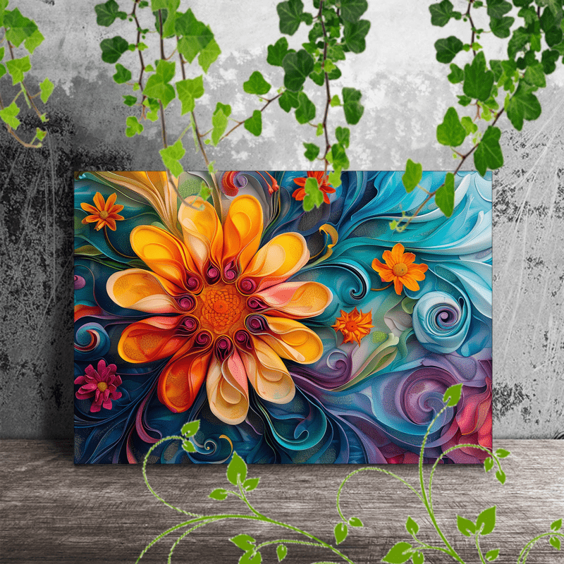 Room Decor 1pc Wooden Framed Canvas Painting, Flower Abstract Colorful Swirling Detailed Elegant Artistic Soft Artwork Very suitable for office corridor home living room decoration suspensibility