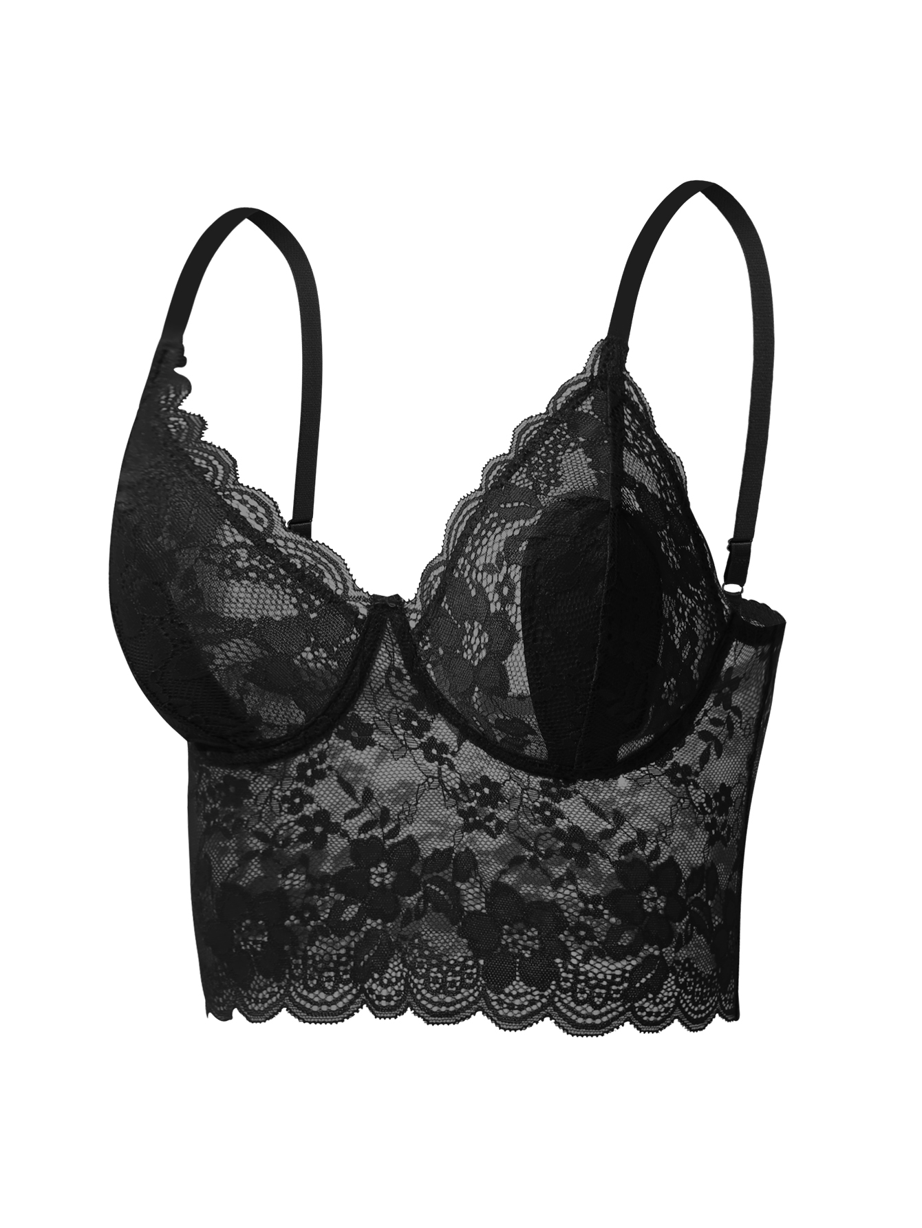 Viomisha Women's Semi-Sheer Floral Lace Bodycon Bra, Scallop Trim Elegant Lingerie, Elegant Comfortable Breathable Lingerie, Bra Contrast Mesh Hollow Crop Top Bra.