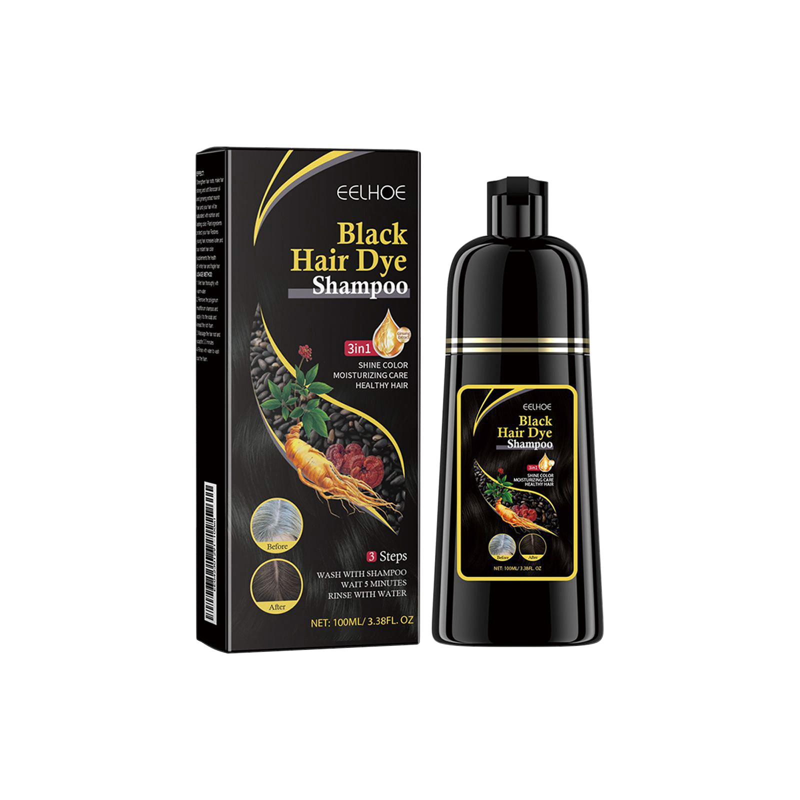EELHOE Black Hair Shampoo Polygonum multiflorum Essence Nourishing Cleansing and Repairing Black and Smooth Hair Shampoo