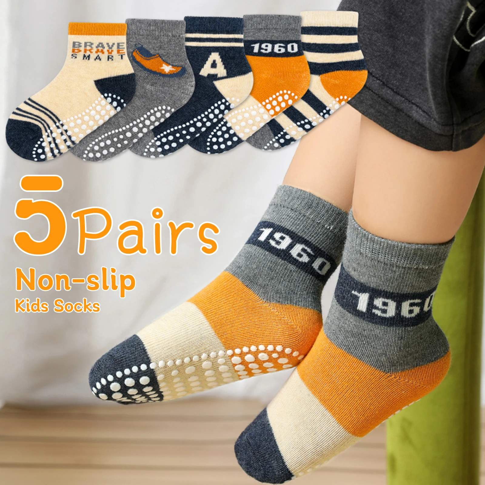 Dropshipping 5 Pairs Non slip Socks Kids Best Selling Gripper Socks Casual Home Socks