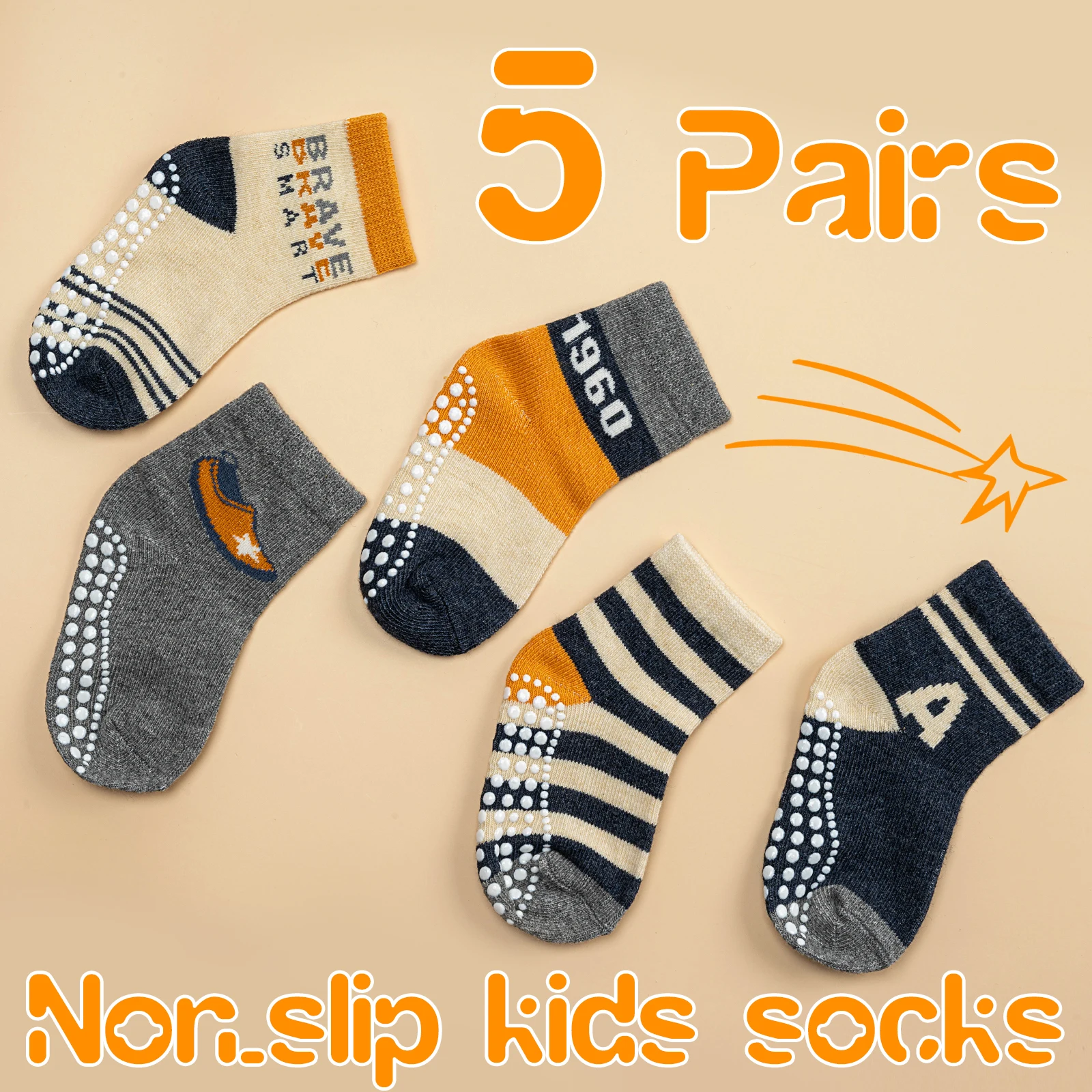 Dropshipping 5 Pairs Non slip Socks Kids Best Selling Gripper Socks Casual Home Socks