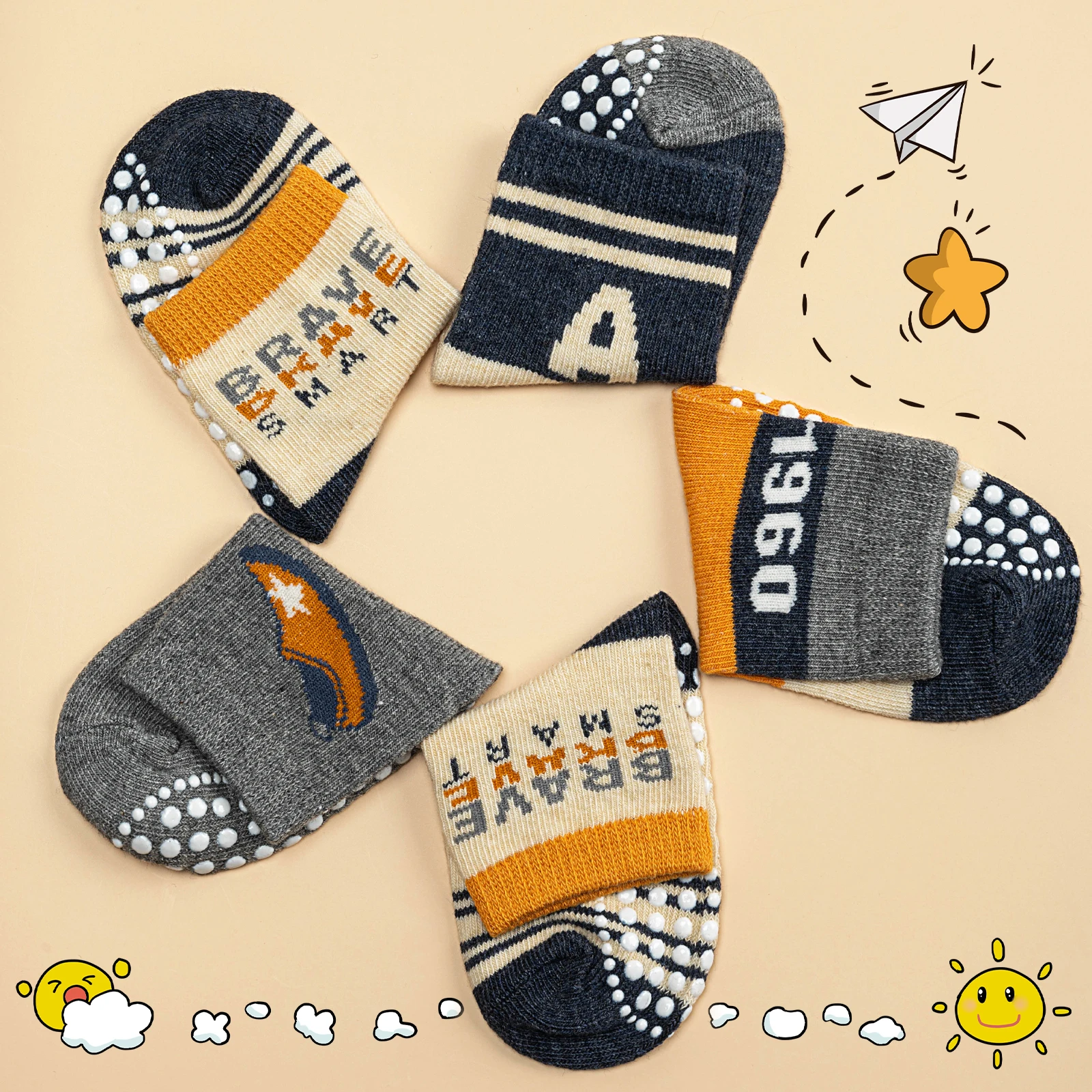 Dropshipping 5 Pairs Non slip Socks Kids Best Selling Gripper Socks Casual Home Socks