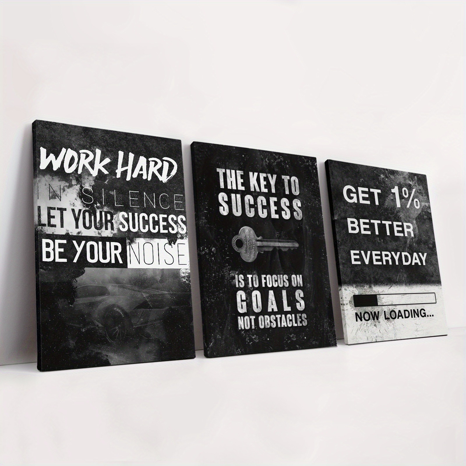 3pcs Framed Monochrome Canvas Poster - Inspirational Quotes, Artwork Wall Painting for Bedroom, Office, Living Room, Cafe, Bar - Wall Decor, Home and Dormitory Decoration