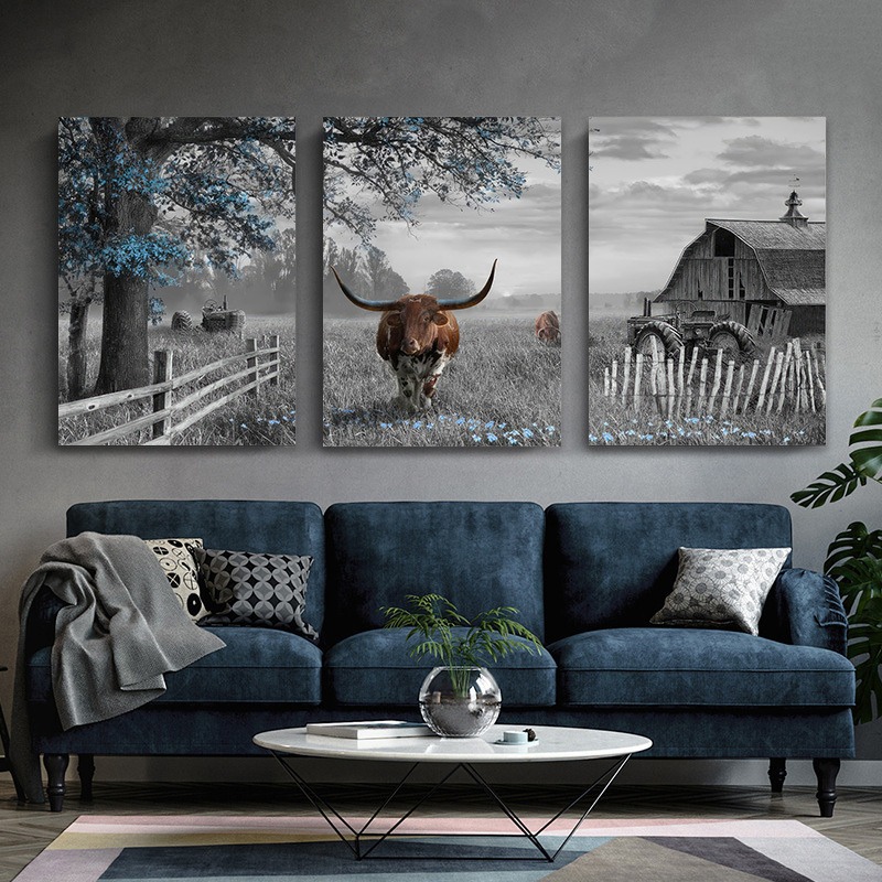 3 Piece Framed Highland Cows Wall Art Farmhouse Wall Decorations for Living Room and Master Bedroom Rustic Wall Decor Above Bed Brown Cow Wall Art Wall Decoration for Living Room