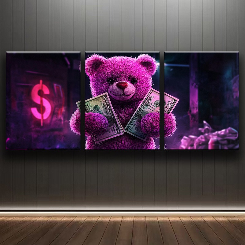 Room Decor 3pcs Set Framed Canvas Wall Art, Luxurious Wall Hangings with Dollar Bills in Bear'S Paw Design for Home, Living Room, Coffee Shop, Office Decor