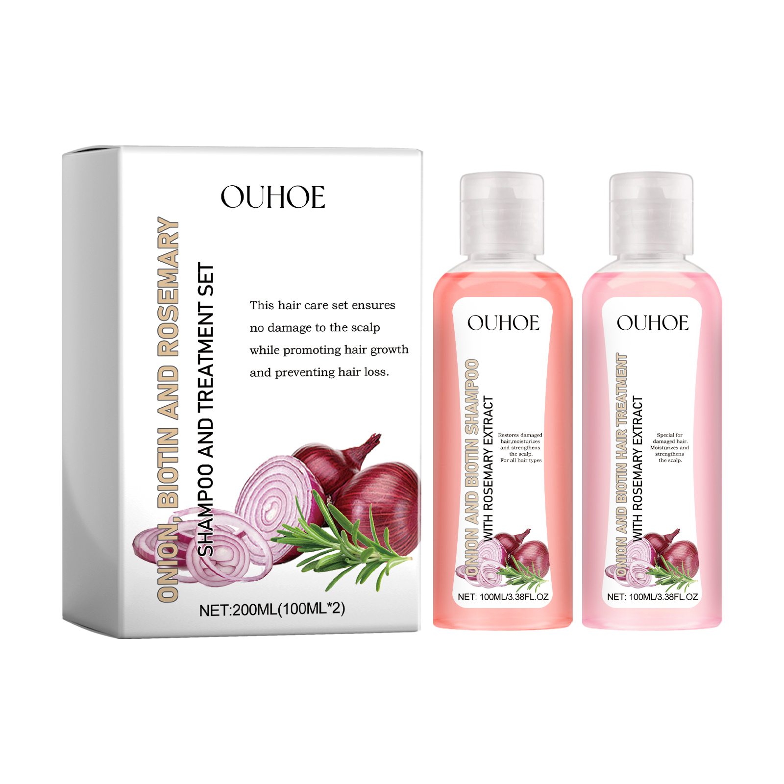 OUHOE Onion Biotin Rosemary Shampoo Set Nourishes Hair Roots and Scalp for Thick, Lustrous Hair