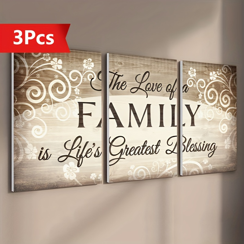 [3pcs Thickened Canvas Painting] 3pcs Framed Canvas Painting, Family and Blessing Thickened Home Decor Wall Art, Bedroom and Living Room