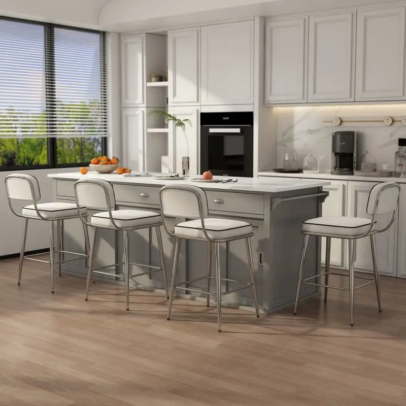 Vintage High Bar Stool with Tufted Seat Modern Chrome Counter Stool for Breakfast Dining Living Room or Bedroom for Hotels