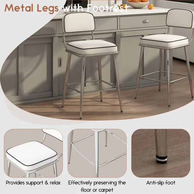 Vintage High Bar Stool with Tufted Seat Modern Chrome Counter Stool for Breakfast Dining Living Room or Bedroom for Hotels