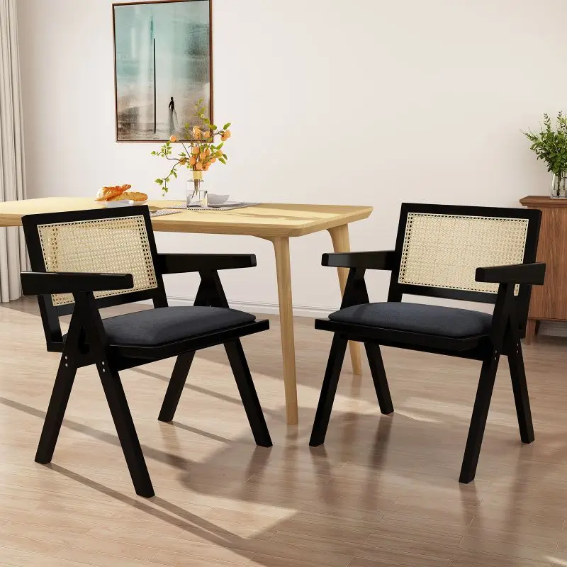 Hot Selling Nordic Style Solid Wood Dining Chairs with Upholstered Rattan Backrest for Hotel & Restaurant Living Room Bedroom