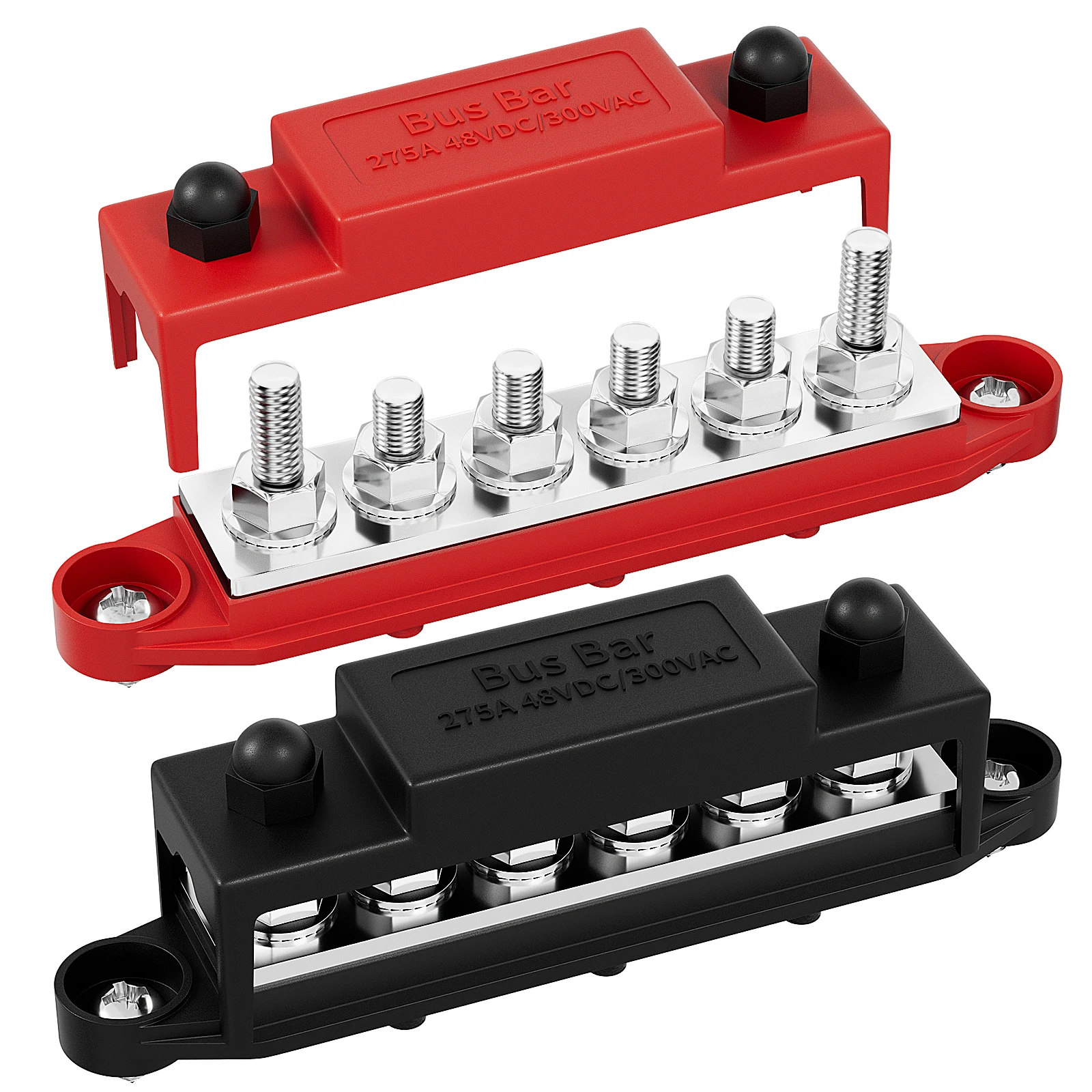 275A 12V-48VDC Positive Negative Pure Copper Busbar 6 Position M8 5/16