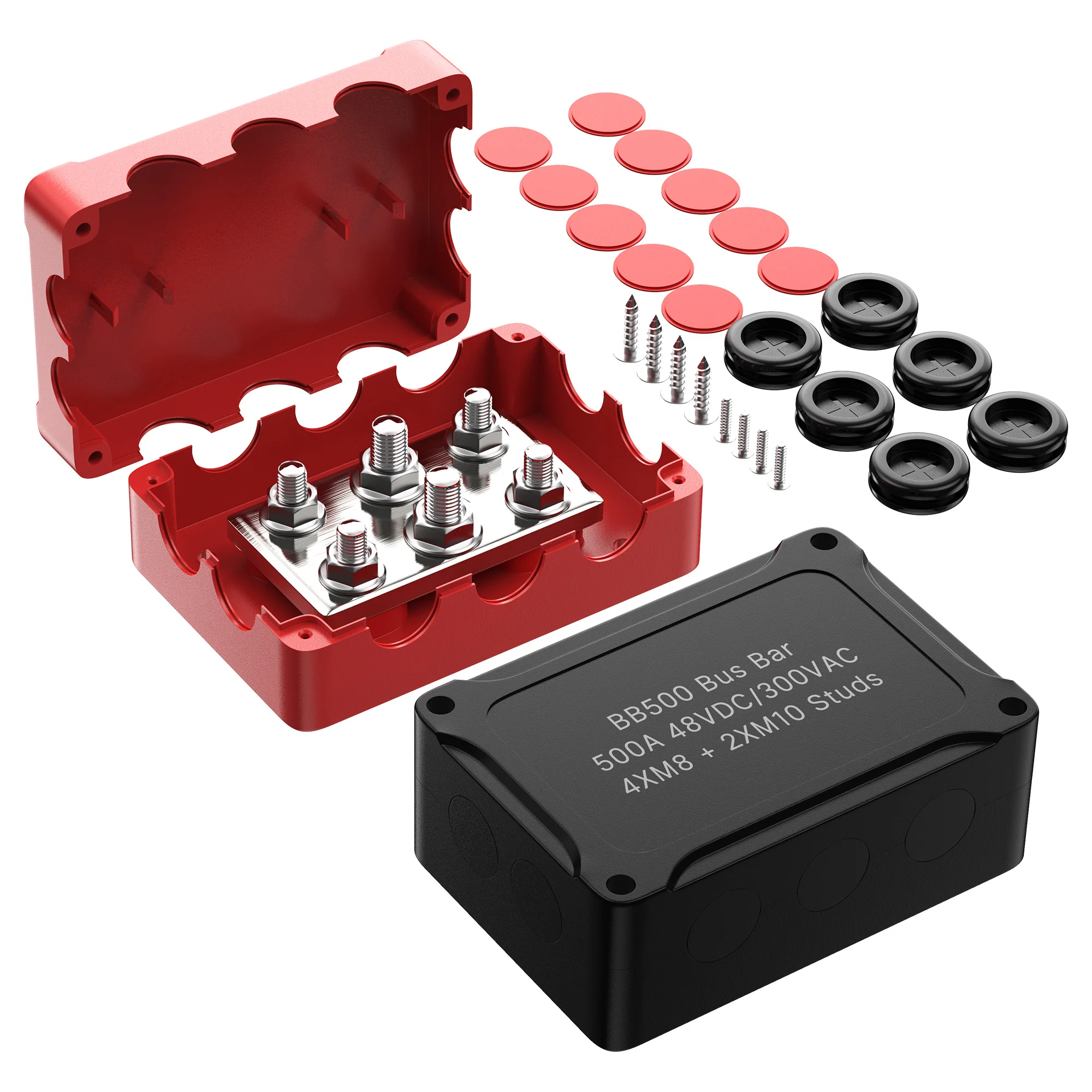 High Current 500A Power Distribution Block 2X 3/8" (M10) 4X 5/16" (M8) Post Electric Bus Bar Power Distribution Terminal Block