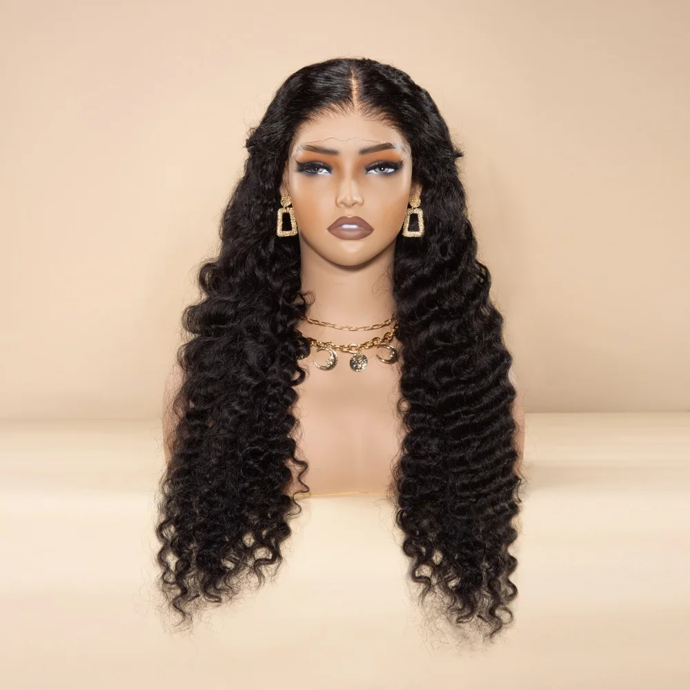 100% Natural Human Hair 5x5 HD Lace Closure Deep Pineapple Wave Wigs DIY Texture Cuticles Aligned Raw Hair Wig