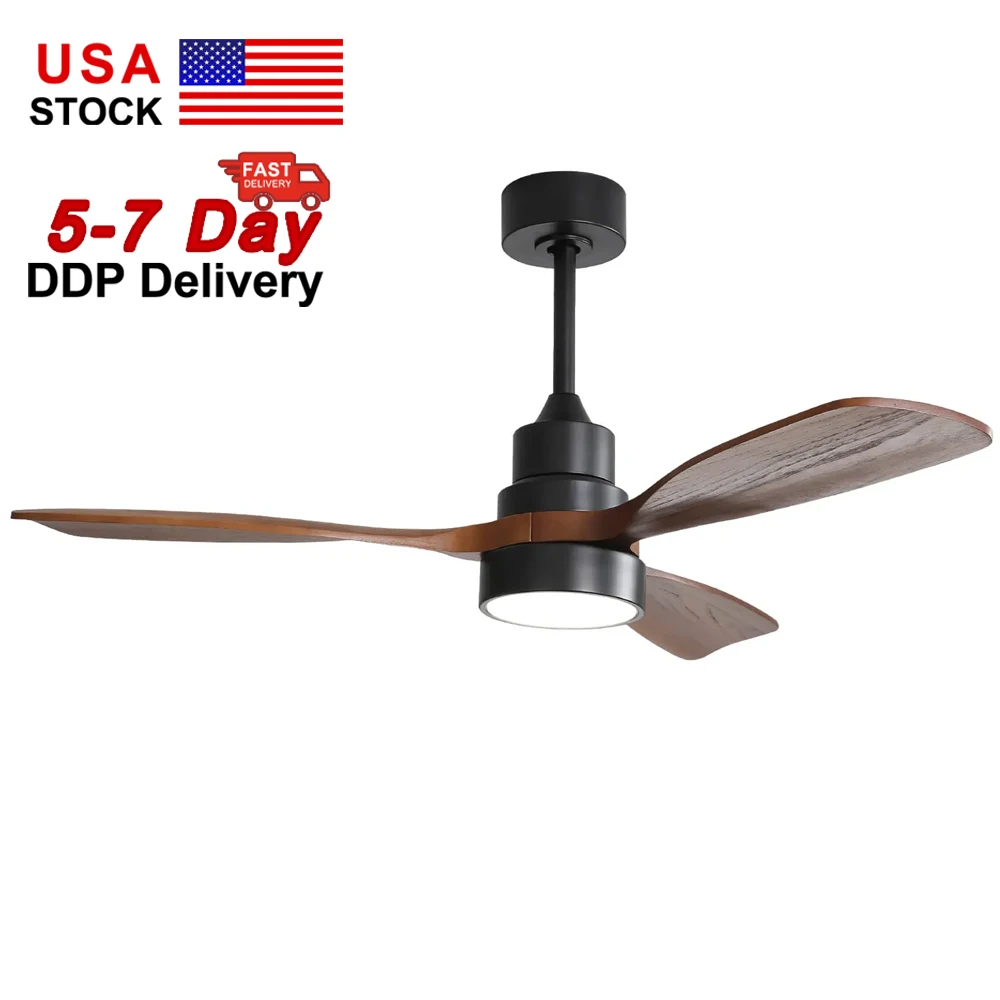 USA in Stock 48 Inch 3 Solid Wood Ceiling Fan Decorative Indoor Modern Ceiling Fan With Light