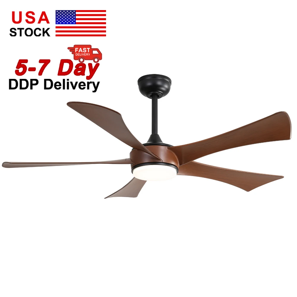 USA in Stock 52 Inch 5 Blade Ceiling Fan Living Room Decorative 6 Speed Led Ceiling Fan Light for Bedroom