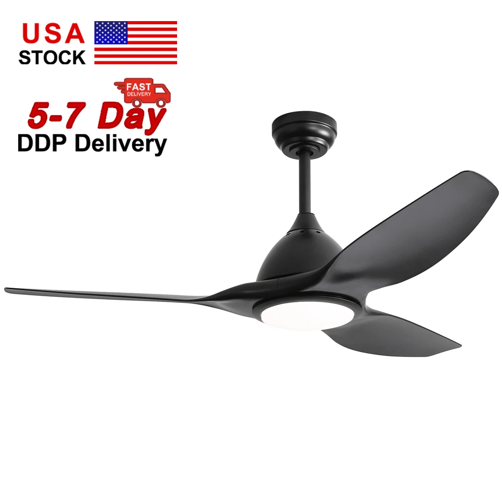 USA in Stock 52 Inch 3 Blade Ceiling Fan Noiseless Reversible Motor Ceiling Fan with Lights and Remote Control