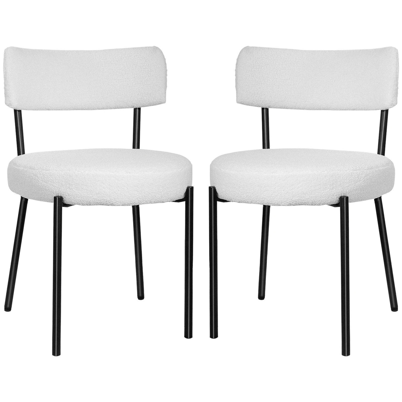 Set of 2 Black Sherpa Mid Century Modern Dining Chairs Velvet Upholstered for Home or Hotel Kitchen & Dining Room