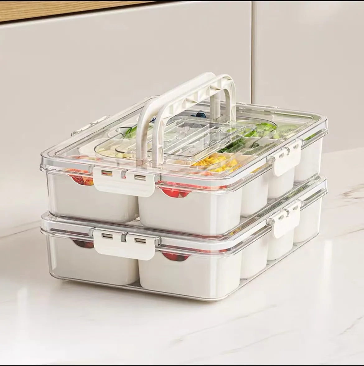 Portable Food Preservation Box 2pc Leak-Proof Kitchen Party & Travel Refrigerator Storage with Dividers Lunch Boxes Food Grade