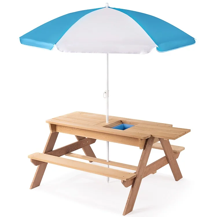 Wooden Picnic Table With Benches, Kids Picnic Table With Umbrella