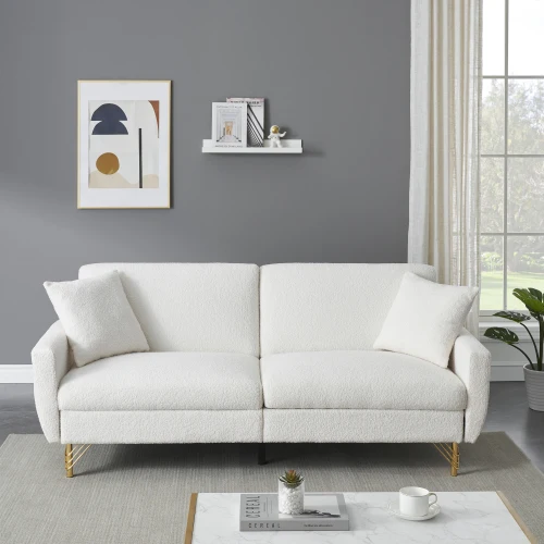 Free Shipping US Apartment Friendly Modern Light Luxury Sofa Bed in Soft Teddy Velvet Texture for Living Room