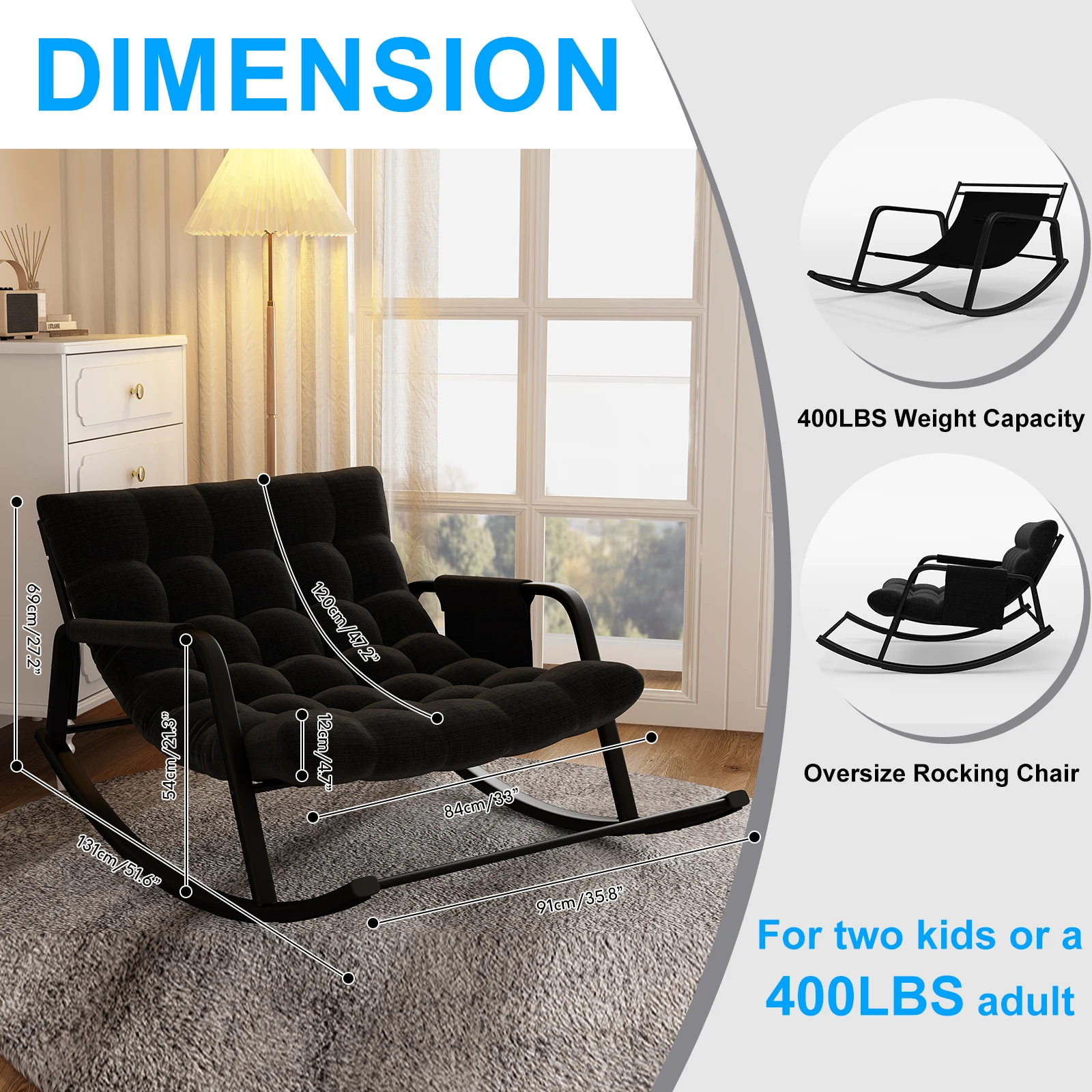 Modern Double Papasan Chair Reclining Feature Cushion Indoor Outdoor Rocking Chairs Bedroom Living Room Use Patio Rocking Chairs