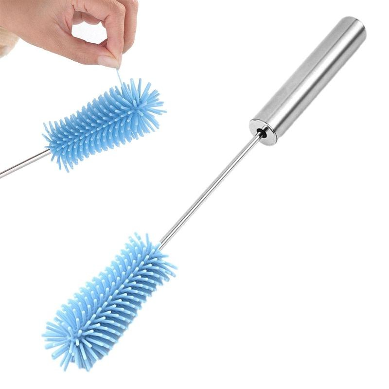 Household Stainless Cleaning Brush, Long Handle Retractable Silicone Cleaning Brush, Bottle Brush with Long Handle, rotatable, Washable, for Cup, Bottle, Kettle, vase