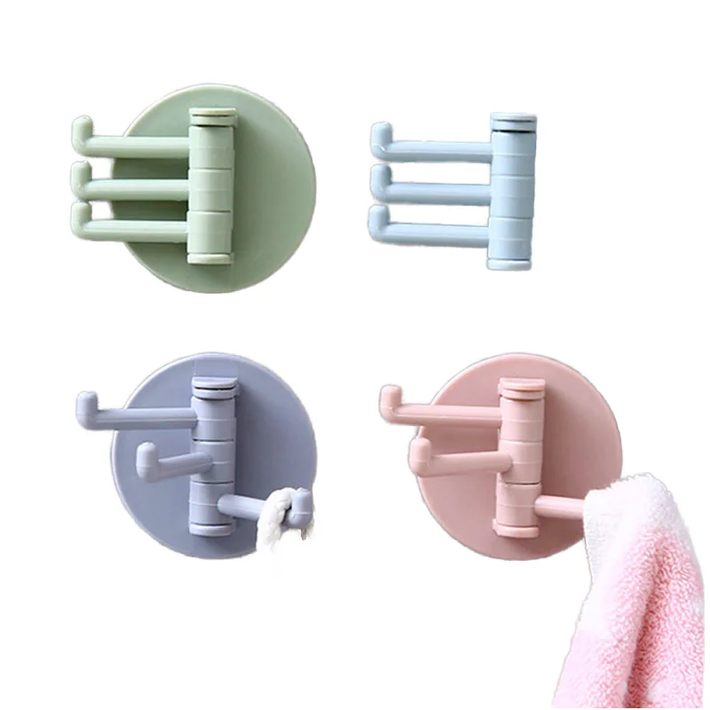 Household Wall-Mounted 3-Point Rotating Plastic Adhesive Hook Set for Bathroom Hooks & Rails Product