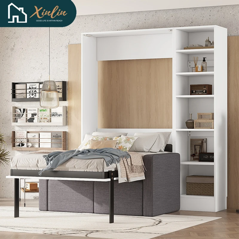 Free Shipping US Murphy Bed with Sofa Wall Bed Full Hidden Murphy Bed Chest Guest Bedroom Apartments Wood Panel Style Home Use