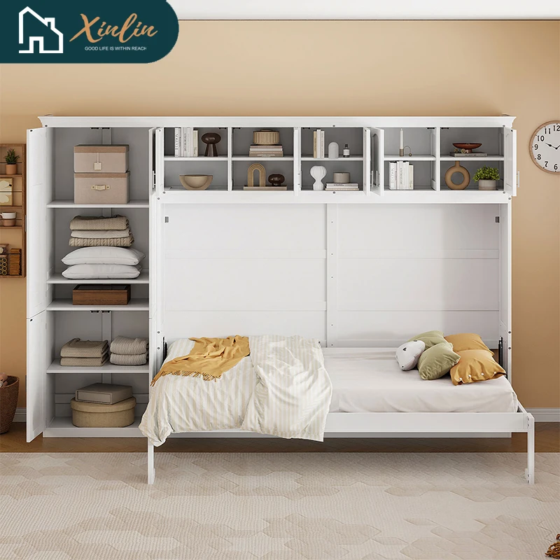 Free Shipping US Warehouse Queen Size Murphy Bed with Wall Cabinet Easy Convertible Wall Bed