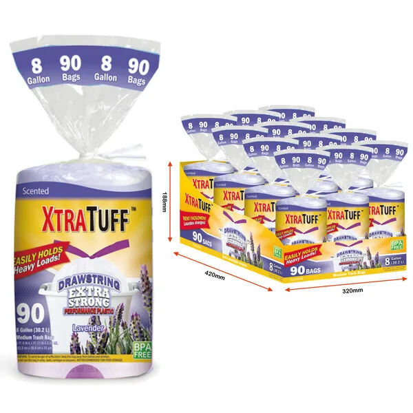 Xtratuff Trash Bag Drawstring 8G 90CT*12 1080CT Bag Lavender
