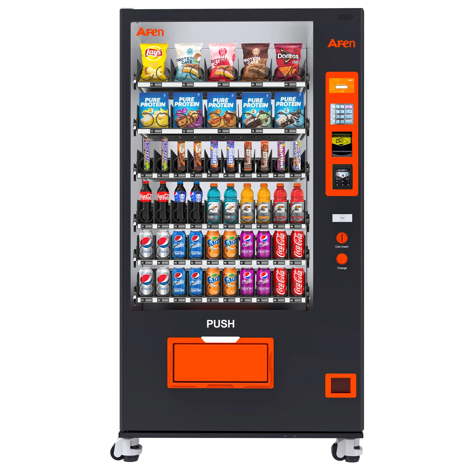 Snack & Drink Combo Vending Machine Refrigerated Large 60 Slots Caster Design, Bill Acceptor and Card Reader