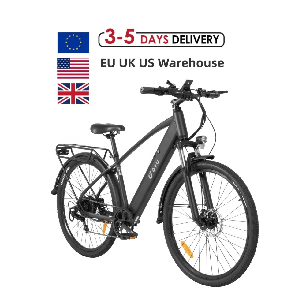 DYU C5 City Electric Bike with 48V 350W Motor 27.5 Inch Rear Hub 65km Range Shimano 7-Speed Aluminum 10AH 25km/h Lithium Battery