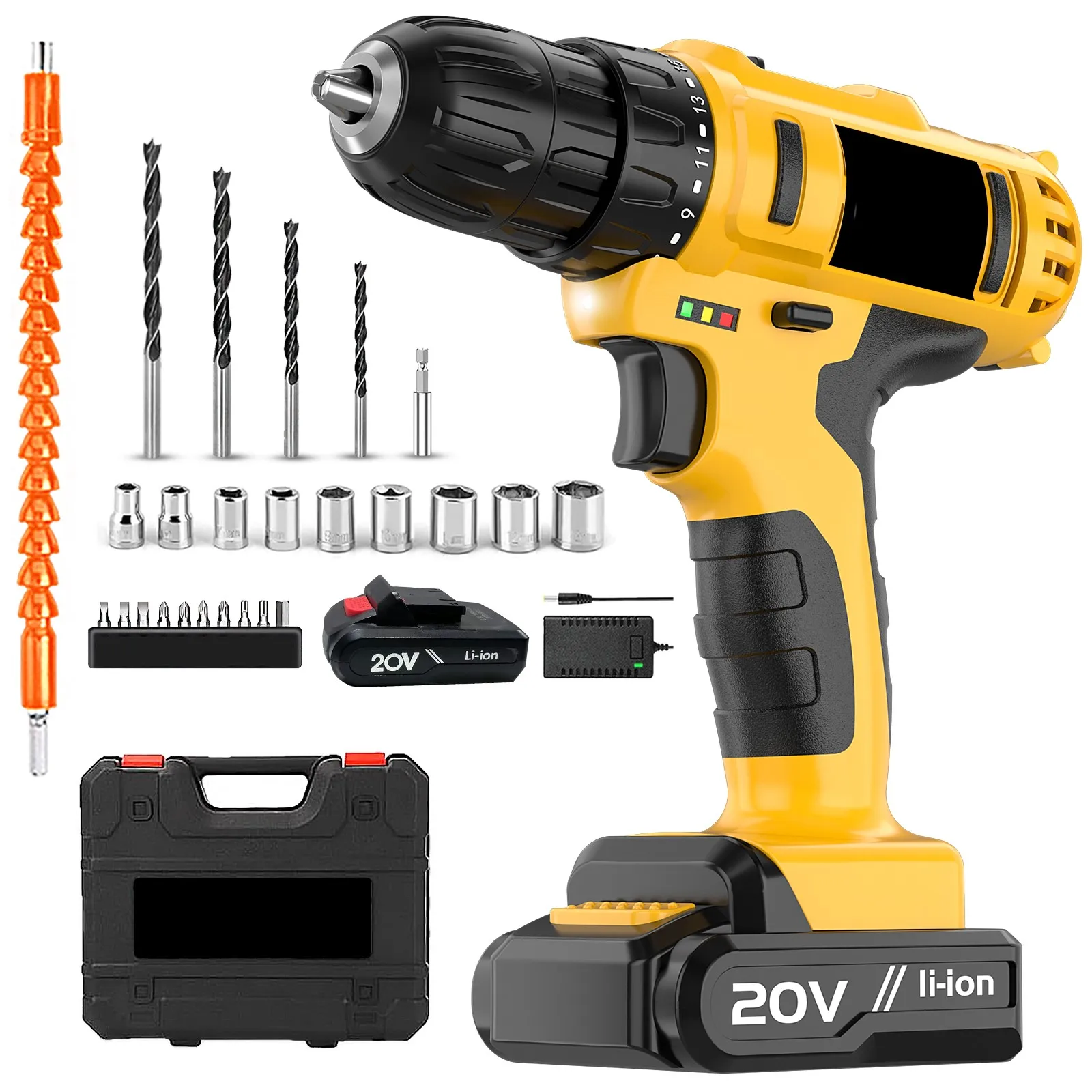 20V Cordless Drill Set Electric Screwdriver Mini DIY Tools Variable Speed Brushed Motor Power Source Battery Local US Warehouse